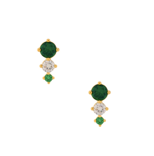 Emerald & Crystal Triple Drop Stud Earrings