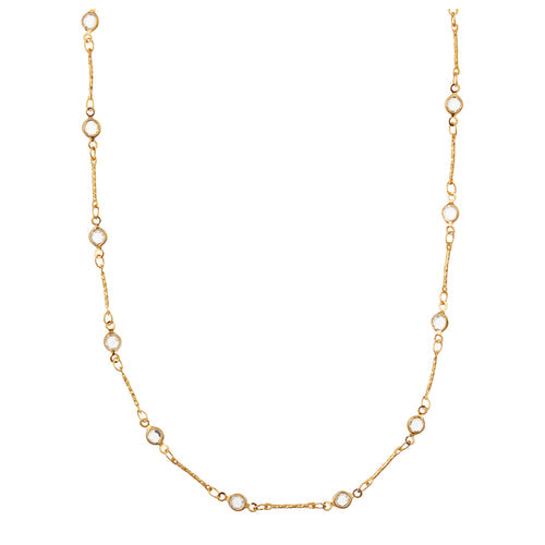 Crystal & Bar Link Chain Necklace Gold