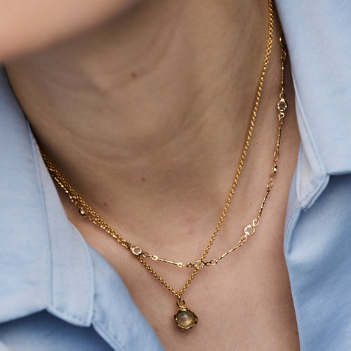 Crystal & Bar Link Chain Necklace Gold