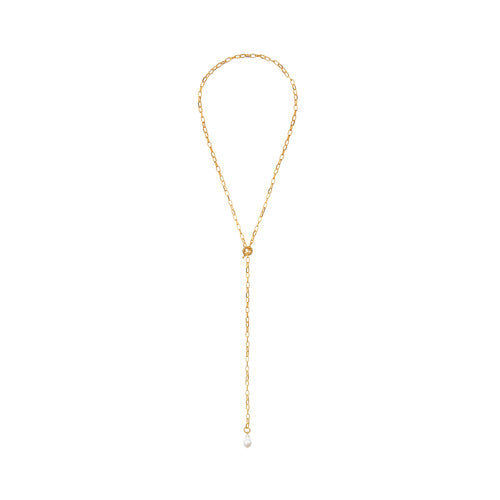 Pearl Drop Chain Laviat Necklace